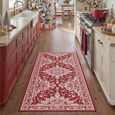 Christmas 2x5 Runner Rug Red Xmas Floral Hallway Kitchen Rug Washable Non Slip Soft Low Pile Lightweight Neutral Carpet for Living Room Bedroom Dining Room