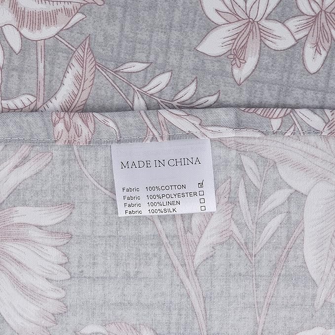 FADFAY Duvet Cover Set Twin Shabby Pink and Grey Floral Quilt Cover Vintage Sunflower Bedding Elegant Summer Bedding 100% Cotton Soft Comforter Cover with Hidden Zipper Closure 3Pcs, Twin Size