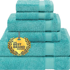 Cotton Paradise 6 Piece Towel Set 100% Cotton Soft Absorbent Turkish Towels for Bathroom 2 Bath Towels 2 Hand Towels 2 Washcloths, Turquoise Towel Set