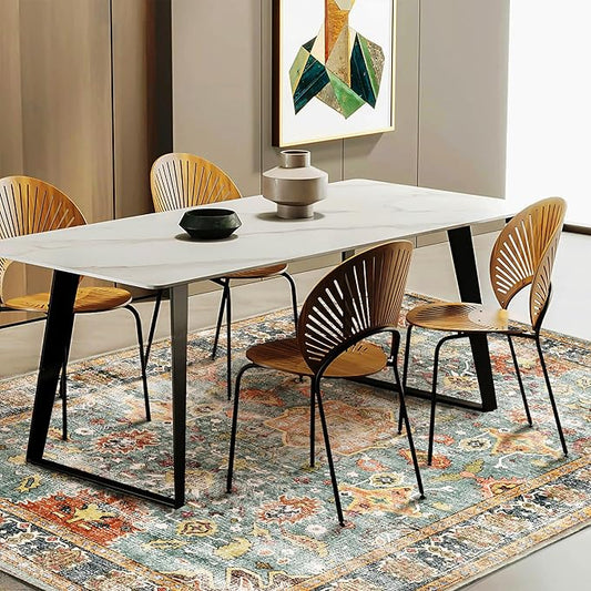 Area Rug 3'x5' Washable Vintage Traditional Floor Rugs Cover Foldable Thin Retro Accent Indoor Distressed Non Slip Carpet Floral Print Mat Bedroom Living Room Bathroom