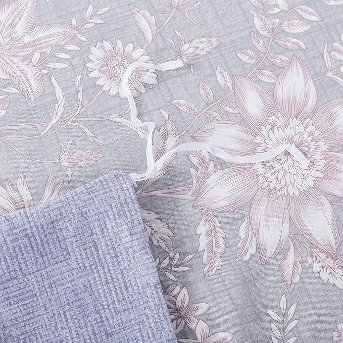 FADFAY Duvet Cover Set Queen Shabby Pink and Grey Floral Bedding Vintage Sunflower Bedding 600TC Elegant Summer Bedding 100% Cotton Soft Comforter Cover with Hidden Zipper Closure 3Pcs, Queen Size