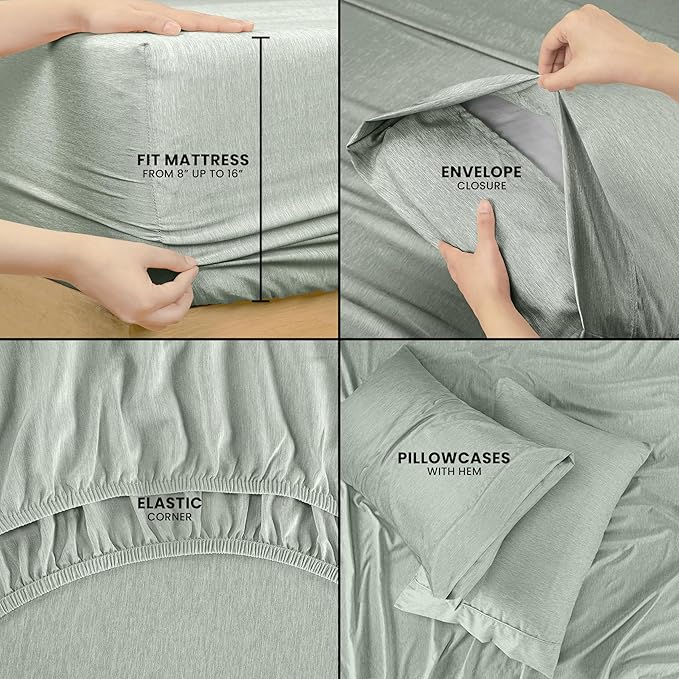 Utopia Bedding Queen Sheet Set – 4 Piece Bed Sheets for Queen Size Bed, Soft and Breathable Microfiber, Includes 1 Fitted Sheet, 1 Flat Sheet and 2 Pillowcases (Heather Sage)