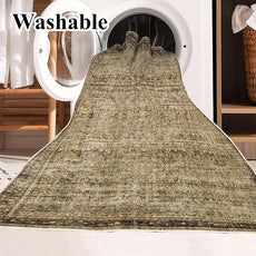 Area Rug 8x10 Washable Rug Brown Vintage Traditional Mat Distressed Indoor Foldable Thin Retro Accent Floral Non Slip Carpet Living Room Dining Room Office