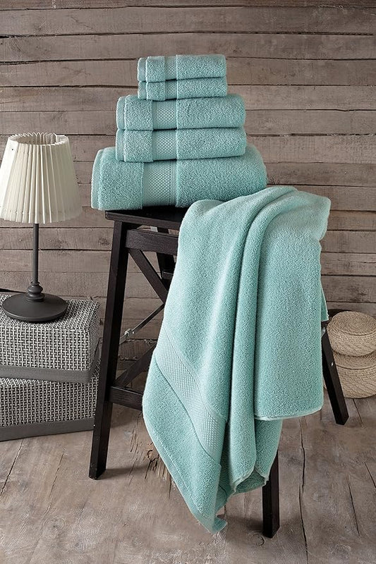 BAGNO MILANO Turkish Towels, Ultra Soft, Plush Luxury Turkih Cotton Bath Towels, Quick Dry Towel Set Made in Turkey (Mint Green, 6 Pcs Towel Set)