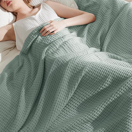 Bedsure Gentlesoft 100% Cotton Blanket Twin XL Size for College Dorm - Breathable and Soft, Waffle Weave Twin Blanket for Summer, Dorm Room Essentials, Sage Green, 66x90 inches