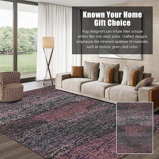 RUGSURE Washable Area Rug - 1/6 Thick - Stain & Water Resistant Non-Slip - Resistant Rug for Living Room, Bedroom, Nursery, Pet & Child Friendly, Vintage Charm Area Rugs (Burgundy, 5' x 7')