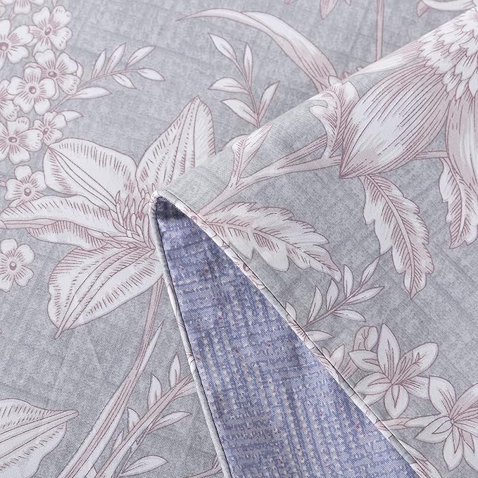 FADFAY Duvet Cover Set Queen Shabby Pink and Grey Floral Bedding Vintage Sunflower Bedding 600TC Elegant Summer Bedding 100% Cotton Soft Comforter Cover with Hidden Zipper Closure 3Pcs, Queen Size