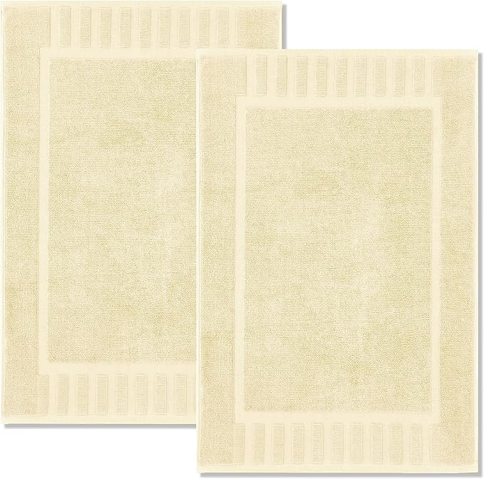 White Classic Luxury Bath Mat Floor Towel Set - Absorbent Cotton Hotel Spa Shower/Bathtub Mats [Not a Bathroom Rug] 22"x34" | 2 Pack | Beige
