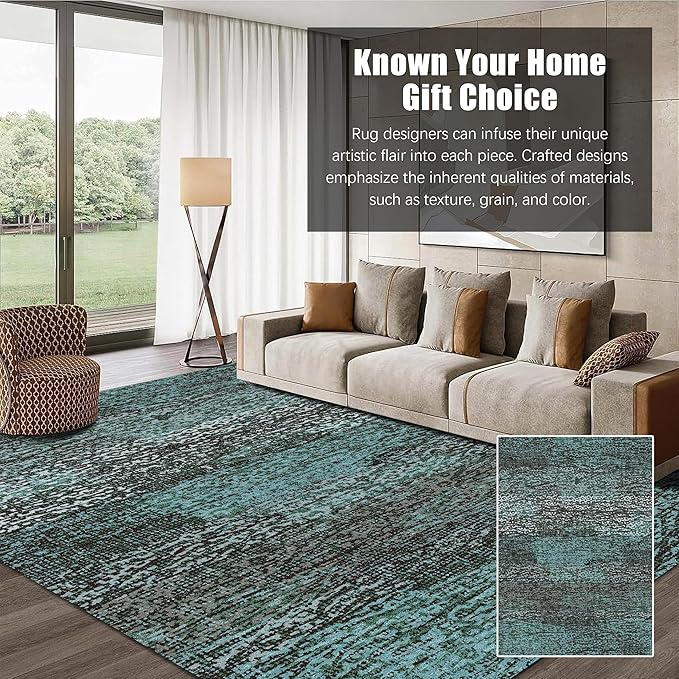 RUGSURE Washable Area Rug - 1/6 Thick - Stain & Water Resistant Non-Slip - Resistant Rug for Living Room, Bedroom, Nursery, Pet & Child Friendly, Vintage Charm Area Rugs (Green, 4' x 6')