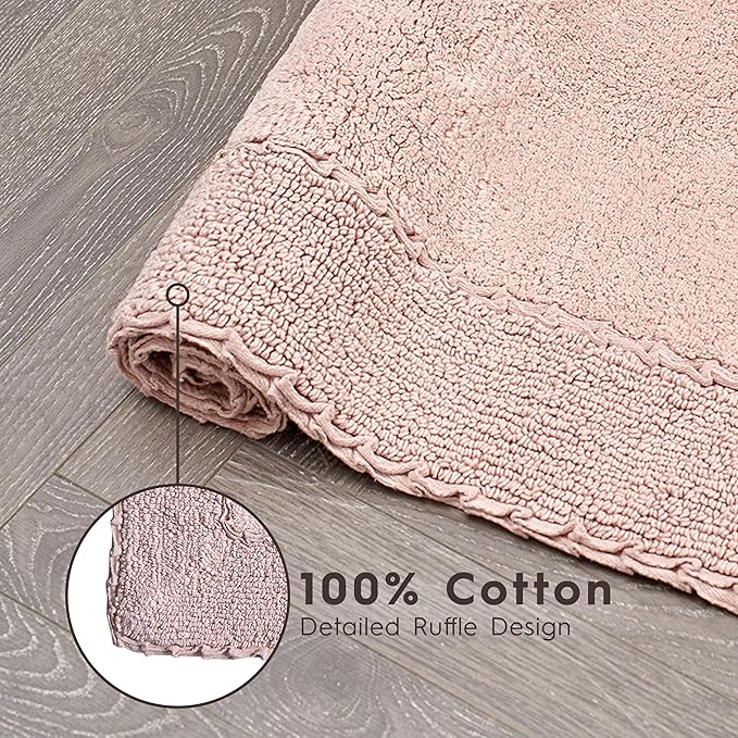 Laura Ashley Ruffle Border Blush Pink 27"x 45" 100% Cotton Bath Rug