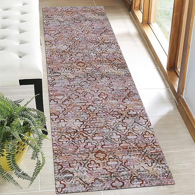 RUGSURE Washable Area Rugs, 2'6'' x 8' - 1/6 Thick - Stain & Water Resistant Non-Slip - Perfect Resistant Rug for Living Room, Bedroom, Nursery, Pet & Child Friendly, Vibrant Colors Rugs, Purple