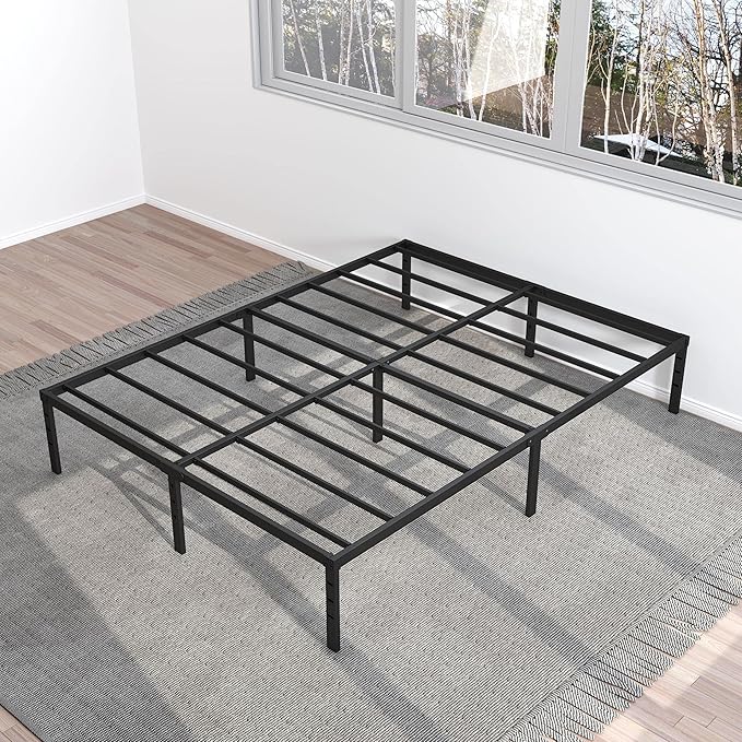 California King Bed Frames No Box Spring Needed, 14 Inch Heavy Duty Metal Platform Support Up to 3000 lbs with Steel Slat, Easy Assembly, Noise Free, Black