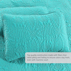 Pure Bedding Quilt Set Full/Queen Size Aqua - Oversized Bedspread - Soft Microfiber Lightweight Coverlet for All Season - 3 Piece Includes 1 Quilt and 2 Shams, Geometric Pattern