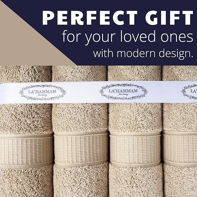Personalized Towels, Hotel & Spa Quality, Super Soft, Highly Absorbent, Bathroom Sets, 100% Cotton Monogrammed towels 6 Piece Towel Set, Includes 2 Bath Towels, 2 Hand Towels, 2 Washcloths, Beige