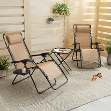 Amazon Basics Outdoor Patio Mesh Adjustable Zero Gravity Lounge Chair Recliners set of 2 with Side Table, 35 x 26 x 43 inches, Beige