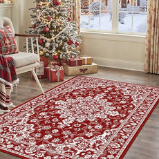Christmas 4x6 Area Rug Red Xmas Floral Entryway Mat Washable Non Slip Soft Low Pile Lightweight Neutral Carpet for Entrance Dining Room Living Room Bathroom