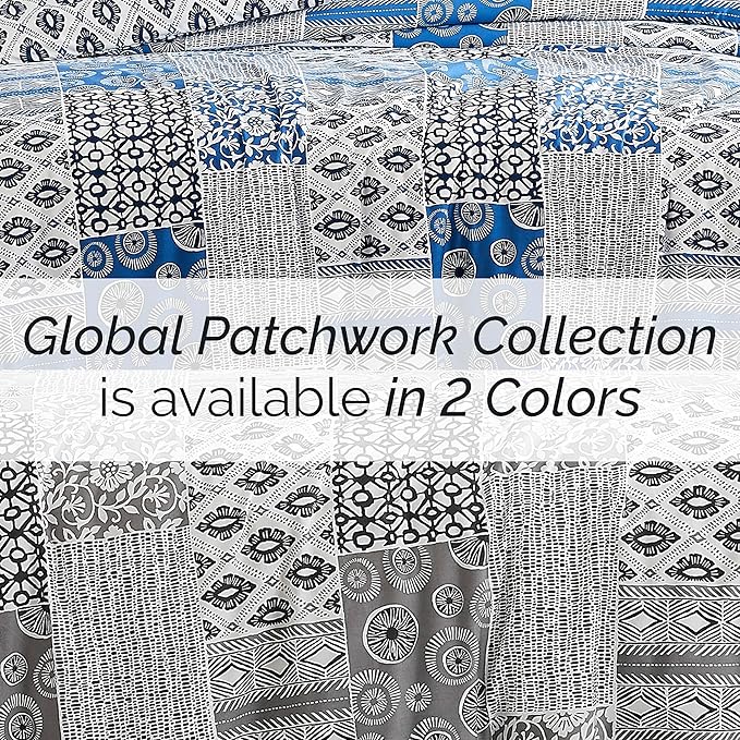 Southshore Fine Living, Inc. Patchwork Duvet Cover Twin/Twin XL - Hotel Quality Reversible Twin Bedding Set, Easy Care - Twin Duvet Cover Set with Matching Pillow Sham - Global Patchwork Grey