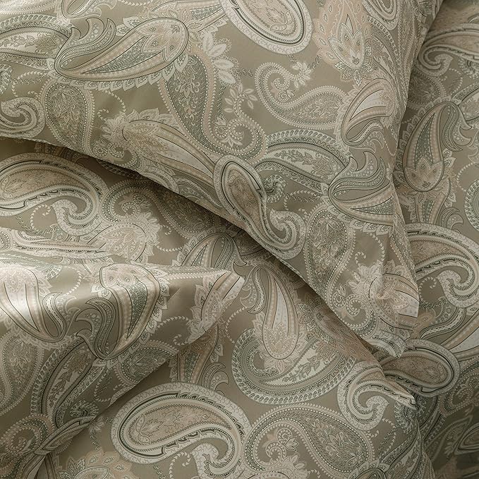 HeimenAogo Egyptian Cotton Duvet Cover King Size Sateen Weave, Silky Soft Boho Duvet Cover Zipper Closure, Long Staple Cotton Bed Linen Paisley Pattern 3 Pcs (104"×90")