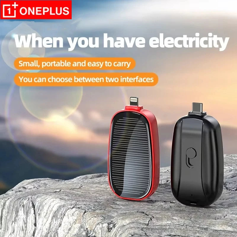 OnePlus 1200mah Solar Mini Power Bank Key Ring Portable Charger Outdoor Camping External Battery Emergent Power 2025 New