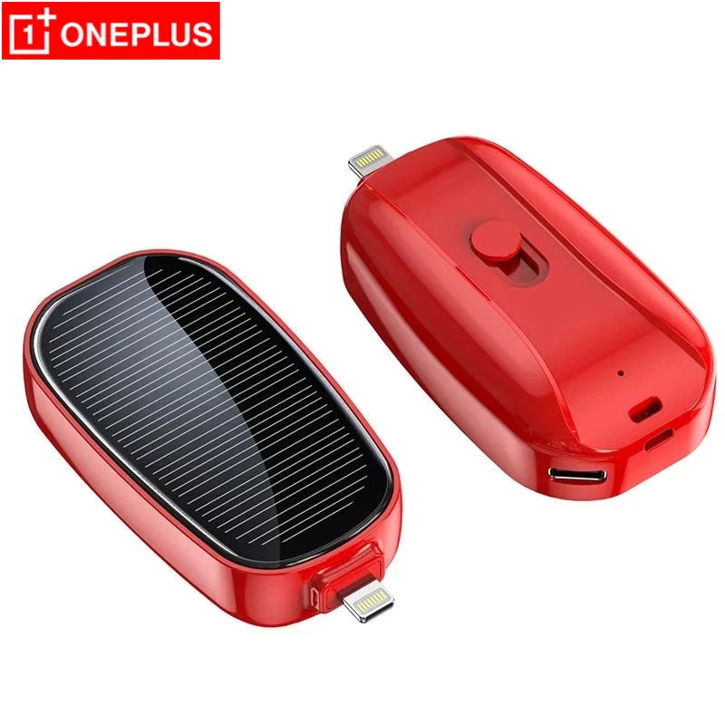 OnePlus 1200mah Solar Mini Power Bank Key Ring Portable Charger Outdoor Camping External Battery Emergent Power 2025 New
