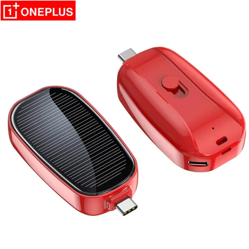 OnePlus 1200mah Solar Mini Power Bank Key Ring Portable Charger Outdoor Camping External Battery Emergent Power 2025 New
