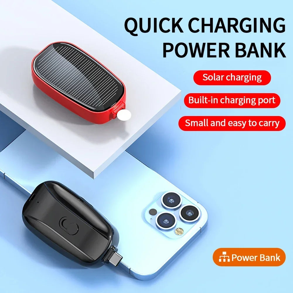 OnePlus 1200mah Solar Mini Power Bank Key Ring Portable Charger Outdoor Camping External Battery Emergent Power 2025 New