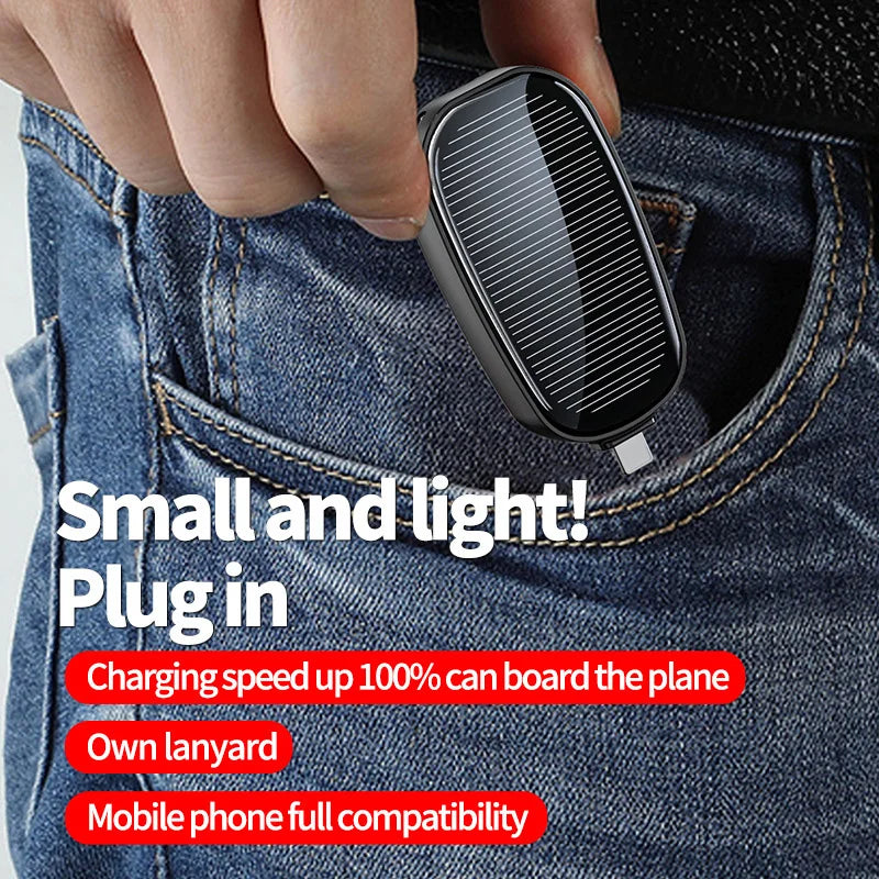OnePlus 1200mah Solar Mini Power Bank Key Ring Portable Charger Outdoor Camping External Battery Emergent Power 2025 New