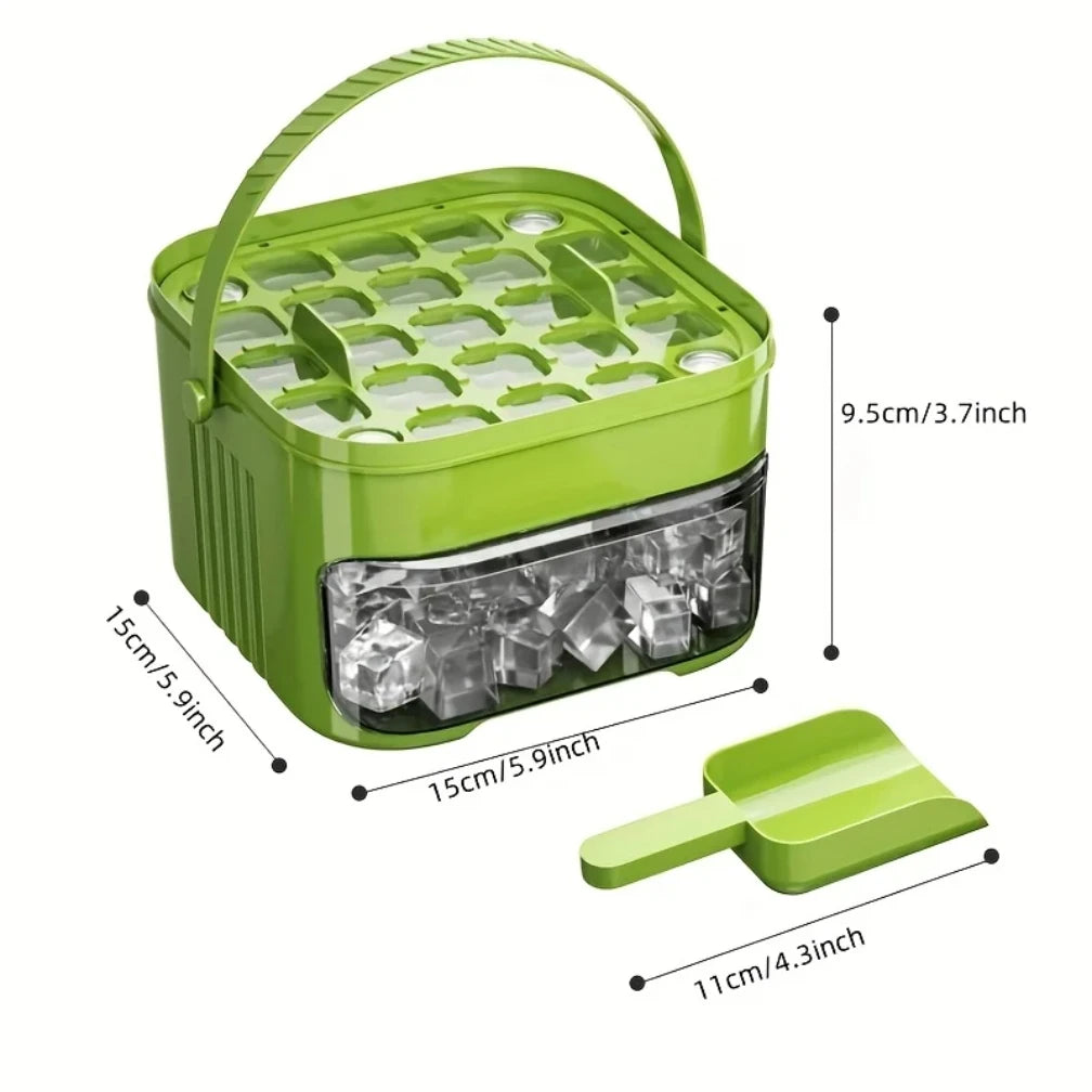 Compact Double Layer Ice Cube Tray with Lid and Bin, Pull-Out Ice Drawer with Portable Handle, Kitchen Accessories, Gadgets